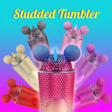 1pc Studded Tumbler With Mouse Lid And Straw Shining Sparkling Gradient Colorful Large Capacity Double-wall Plastic Water Bottle