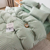 Taooba Simple Bedding Set Plaid Sold Color Single Queen Size Duvet Cover No Filling Boys Girls Flat Sheet Pillowcase Kit