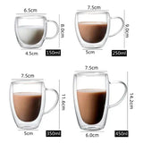 Taooba-4 Sizes Heat Resistant Clear Double Wall High Borosilicate Glass Mug with Handle Coffee Milk Juice Water Cup Espresso Shot Glass