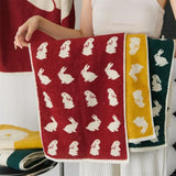 Taooba-Rabbits Patter Cotton Towel Soft Knitted Yarn-Dyed Jacquard Face Towel Absorbent Skin-friendly Towel 35*76cm