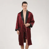 Men Satin Robe Set Loose Bathrobe Gown Long Sleeve 2PCS Sleewear Lapel Robe&Shorts Male Casual Sleep Set Silky Pajamas Set