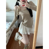 Taooba-Set female 2024 Harajuku sense strapless asymmetric one-shoulder knitted bottoming shirt top half-body skirt spring new