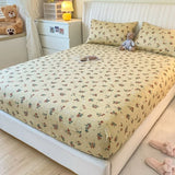 1PCS Sheet Pastoral Flower Fitted Sheet Non Slip Bedspread Washable Cotton With Elastic Band Mattress Cover (no Pillowcase)