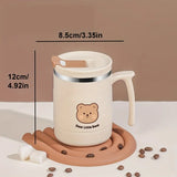 Taooba-1pc 500ml Cute Bear Mug Double Walled Insulated Stainless Steel Travel Coffee Mug With Straw And Lid Best Office Iced Coffee Mug