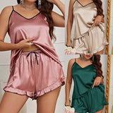 Taooba-Lady Summer Chemise Pajamas Suit Night Outfit Big Size 4XL 5XL Sexy Women Satin Nightwear New Sleepwear Cami&shorts 2Pcs Pyjamas