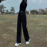 Taooba-Spring Autumn New Fashion High Waist Pocket Solid Color Wide Legs Casual Versatile Western Commuting Loose Clothing Women Pants