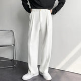 Taooba-2024 New Men White Straight Pants Fashion Korean Loose Suit Trousers Casual Draped Baggy White Wide Pant Male Streetwear