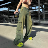 Taooba-Grunge Fairycore Cargo Pants Denim Y2K Aesthetic Chic Dragon Embroidery Women Jeans Baggy Distressed Chic Trousers