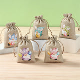 Easter Burlap Candy Bags Bunny Pattern Jute Linen Treat Gift Bags for Easter Kids Cookies Snack Pack Bags Party Decorations