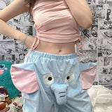 Taooba-Lounge Pyjama Shorts 3D Ears Trunk Cartoon Lovely Elephant Loose Casual Plush Sleepwear Summer Couple Sleep Buttom Home Wear