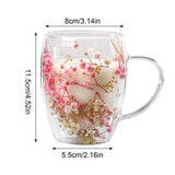 1pc 350ml Dry Flowers Glass Cup Fillings Double Wall Glass Cup With Handle Heat Resistant Tea Coffee Cups Espresso Milk Mug