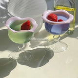 Taooba-Cute Rose Colorful Glass Goblet Cocktail Cup Mug Champagne Wine Glass Ice Cream Dessert Bowl Cup Fruit Salad Mug Heat-resistant