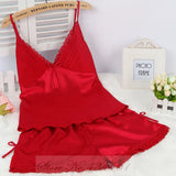 Taooba Christmas Outfit PLUS SIZE Suspender Pajamas Set Sleepwear Sexy Lace Bow Cami Shorts Pijamas Suit Lingerie Summer New Female Silky Satin Homewear