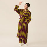 Taooba Christmas Gift Thickened Flannel Robe Pants Pajamas Set Autumn Winter New Couple Coral Velvet Women Men Bathrobe Striped Lengthed Home Clothes