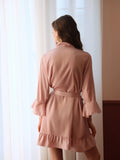 Taooba Summer Female Private Sexy Pajamas Pure Imitation Silk Nightdress Lotus Cuff Cardigan Robe Nightgown for Women