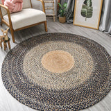 Livingroom Carpet Wear Resistant Durable Natural Jute Denim Traditional Hand Knitting Bedroom Rugs Soft Comfortable Round Mat