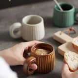 Taooba-250ml Nordic Handmade Cup Ring Handle Ceramic Mugs Retro Rough Pottery Coffee Cup Water Tea Cup Pull Flower Latte Breakfast Cups