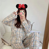 Taooba Christmas Outfit Pajamas Female Autumn and Winter Long-Sleeved Sweet Homewear Two-Piece Tide Cardigan Lapel Plaid Homewear