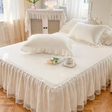 3PCS Lace Skirt Bedding Bed Princess Beige Lace Bed Skirt And Pillowcase Bed Cover Bedspread Bed Sheet Anti Slip Protective