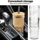 4pcs Japanese Drinking Glass With Bamboo Lid And Straw 25oz Portable Glass Tumbler For Iced Coffee Bubble Tea Summer Drinks