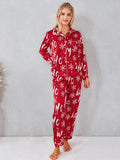 Taooba-Women’s Christmas 2 Piece Pajamas Set Long Sleeve Button Up Shirt + Pants Set Sleepwear Loungewear