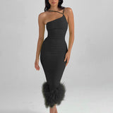 Taooba Giana One Shoulder Feather Dress