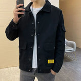 Taooba Male Jean Coats Khaki Autumn Men's Denim Jacket Big Size Y2k L Clothing Korean Style Casual High Quality Of Fabric Aesthetic G