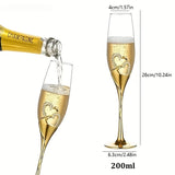 2pcs 6.76oz 200ml Wedding Champagne Glasses Hearts Inside Golden Toasting Flute Wine Glass Goblet Party Lover Anniversary Gifts