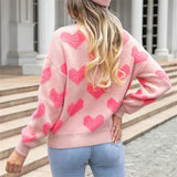 Taooba-New Fashion Round Neck Love Printed Contrast Sweater Loose Pullover Sweater New Warm Pullover 2024 Valentine Day