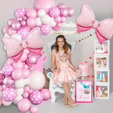 Taooba Color Palette 73pcs Pink Bow Balloon Corolla Arched Set Pink White Rose Red Bow Aluminum Foil Balloon