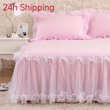 White Elegant Princess Bed Skirt Non-slip Mattress Cover Ruffled Lace Bed Skirt Bedsheet 1pcs Protector Bedspread No Pillowcase