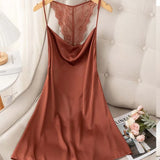 Taooba-Suspender Nightgown Women Chemise Sleepwear Nightdress Sexy Lace Backless Nightwear Dressing Gown Satin Home Wear Loungewear