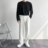 Taooba-2024 New Men White Straight Pants Fashion Korean Loose Suit Trousers Casual Draped Baggy White Wide Pant Male Streetwear