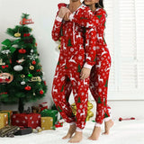 Taooba-Christmas Pajama Set for Couples Cute Print Hooded Zipper 1 Piece Rompers Loungewear Sleepwear Family Holiday Homewear