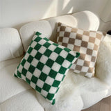 Taooba-Lamb Fleece Checkerboard Pillow Cushion Cover Soft Waxy Plush Retro Plaid Sofa Throw Pillowcase Lumbar Pillow Cover Room Decor