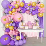 Purple Butterfly Balloon Garland Arch Kit Rose Gold Butterfly Metal Pink Purple Balloon for Birthday Wedding Party Balloon Decor