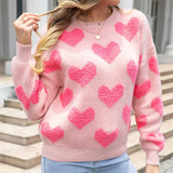 Taooba-New Fashion Round Neck Love Printed Contrast Sweater Loose Pullover Sweater New Warm Pullover 2024 Valentine Day