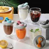 1pc 350Ml Leak Proof Double Wall Glass Cup With Airtight Silica Gel Lid Insulated Coffee Mug Tea Juice Cup Clear Water Cup