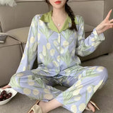 Taooba Cute Dog Printed Pajamas for Women's Spring and Autumn New Lazy Style Sweet Homewear Silk Pajamas for Women Sleepwear