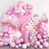 Taooba Color Palette 73pcs Pink Bow Balloon Corolla Arched Set Pink White Rose Red Bow Aluminum Foil Balloon