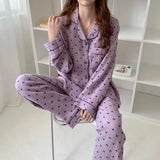 Taooba Christmas Outfit Korean Version Plaid Pajama Women Long Sleeve Sleepwear Spring Thin Loungewear Plus Size Red Nightwear Lapel Casual Homewear Set