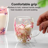 1pc 350ml Dry Flowers Glass Cup Fillings Double Wall Glass Cup With Handle Heat Resistant Tea Coffee Cups Espresso Milk Mug