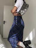 Taooba- Y2k Plaid Long Skirt Low Waist Slim Women Streetwear Gyaru Mesh Patchwork Straight Maxi Skirt Autumn Fashion Girl