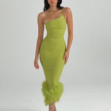 Taooba Giana One Shoulder Feather Dress