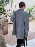 Taooba Ribbon Slit Blazer Coats For Women Notched Long Sleeves Loose Fashion Clothing Office Lady Casual Korean Style