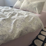 Cute Rabbit Bedding Set No Filler Ins Floral Duvet Cover Pillowcase Flat Sheet Full Queen Size Boys Girls New Home Bed Linens