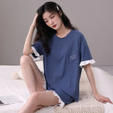 Taooba-Summer Modal Women Pyjamas Loose Pajamas Sets Sleepwear Casual Nightwear Pijama Mujer Shorts short sleeve M-2XL home clothes set