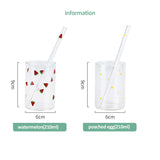 Taooba-300ml Strawberry Cute Nordic Glass Cup With Straw Creative Transparent Water Cup Student Milk Heat Resistant Glass Dropship