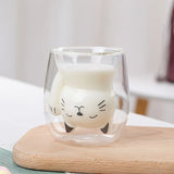 Taooba-1pc 200ml Double Wall Glass Cup Transparent Cute Cat Tea Coffee Cup Espresso Coffee Mug Latte Macchiato Cup Gift For Birthday