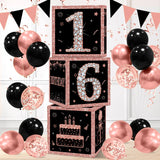 Pink Black Birthday Balloon Boxes For Party Decoration 16 21 30 40 Years Birthday Balloon Blocks Decor Girl Baby Shower Decor